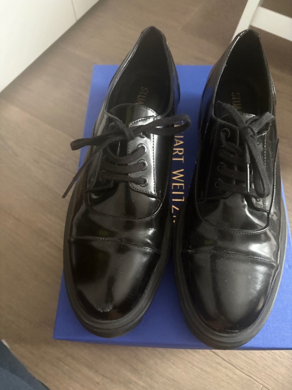 Black patent Stuart Weitzman lug sole shoes